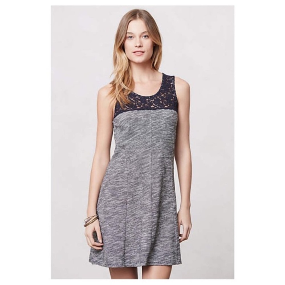 Anthropologie Lilka Sleeveless Lace Detail Dress Blue White Cotton Size Small